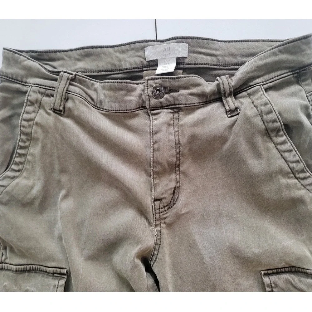 H&M LOGG Women Olive Green Skinny Cargo Pants Utility Slim Fit Size 10 0613666 9